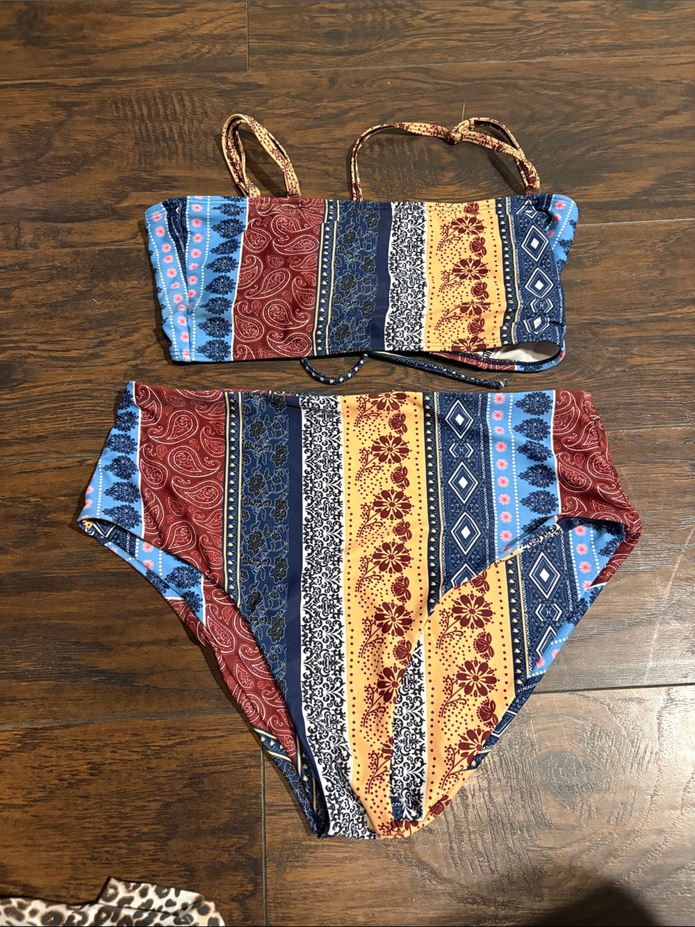 SHEIN Multicolor Striped Floral High-Waist Bikini Set